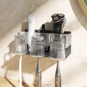 Deliksiz Alüminyum Diş Fırçası ve Bardak Tutucu - Füme - Dört Bardaklı - 3