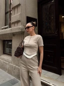 Düğme yakalı bej alt üst takım s3943 thumbnail 3