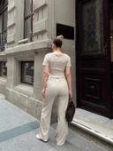 Düğme yakalı bej alt üst takım s3943 thumbnail 8