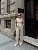 Düğme yakalı bej alt üst takım s3943 thumbnail 6