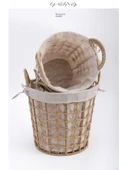 Japon Tarzı Hasır Saklama Sepeti - Küçük Boy Yuvarlak Haki thumbnail 4
