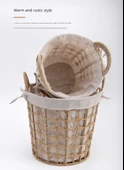 Japon Tarzı Hasır Saklama Sepeti - Küçük Boy Yuvarlak Haki thumbnail 10