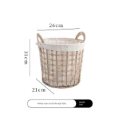 Japon Tarzı Hasır Saklama Sepeti - Küçük Boy Yuvarlak Haki thumbnail 1