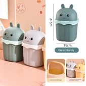 Mini Masaüstü Çöp Kovası - Kapaklı - Yeşil Tavşan - Kalınlaştırılmış, Basınca ve Düşmeye Dayanıklı thumbnail 1