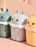 Mini Masaüstü Çöp Kovası - Kapaklı - Yeşil Tavşan - Kalınlaştırılmış, Basınca ve Düşmeye Dayanıklı thumbnail 3