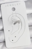 Pirinç Gümüş Renk Bal Peteği Model Zirkon Taşlı Kadın Kıkırdak Küpe - 2