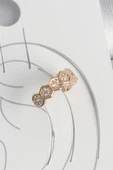 Pirinç Gold Renk Zirkon Taşlı Bal Peteği Model Kadın Kıkırdak Küpe - 1