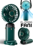 LCD Ekranlı Şarjlı El Fanı 5 Kademe Boyun Seyahat Masaüstü Vantilatör Taşınabilir Mini Fan Yeşil N5 - 1