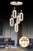 Nova Lighting Alfa Led 5'li Gold  3 Renk Ledli Kristal Taşlı Modern Led Avize - 1