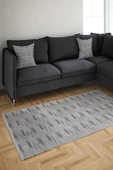 Açık Gri Siyah Cizgili Makinada Yıkana Bilir Şönil Kilim Kaymaz Taban Makina Halısı - 1