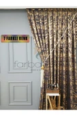 Füme Gri Gold Varak Parlak Bağcıklı Opart Kumaş 3Kat Pileli Fon Perde - 1