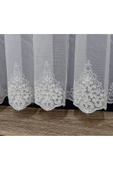Nakışlı Kort Damask Salon Model Tarz Tasarım Opitima Exculusive 1e3Kat Pileli Tül Perde - 5