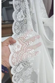 Sade Etek Nakışlı Ekru Örme 2Kat Pileli Tül Perde - 1