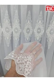Nakışlı Kort Damask Salon Model Tarz Tasarım Opitima Exculusive 1e3Kat Pileli Tül Perde - 1