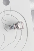 Pirinç Gümüş Renk Kare Zirkon Taşlı Kadın Kıkırdak Model Küpe - EBJ250522W34178 - 1