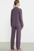 Düz Renk Gömlek Model Pijama Takım - Mor thumbnail 6