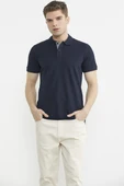 Detaylı Polo Yaka Kısa Kol Tişört - Lacivert thumbnail 1