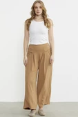 Volanlı Bol Kesim Krep Pantolon - Bej thumbnail 2
