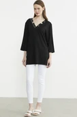 Büyük Beden Truvakar Kol Yaka Detaylı Tişört - Siyah thumbnail 1