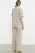 Düğme Detaylı Keten Görünümlü Rahat Takım - Taş thumbnail 6
