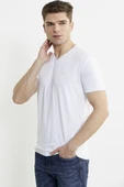 V Yaka Basic Kısa Kol Tişört - Beyaz thumbnail 4