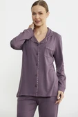 Düz Renk Gömlek Model Pijama Takım - Mor thumbnail 3