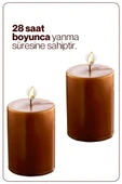 6 Adet Silindir Dekoratif Kokusuz Kahverengi Mum- Hediyelik Blok Mum - 3