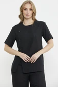 Düğme Detaylı Keten Görünümlü Rahat Takım - Siyah thumbnail 4