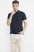 Detaylı Polo Yaka Kısa Kol Tişört - Lacivert thumbnail 2