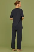 Sıfır Yaka Düğmeli Viskon Takım - Lacivert thumbnail 6