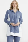 Keten Görünümlü Kapüşonlu Tunik Takım - Indigo - 4