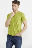 V Yaka Basic Kısa Kol Tişört - Yeşil thumbnail 4