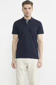 Detaylı Polo Yaka Kısa Kol Tişört - Lacivert thumbnail 3