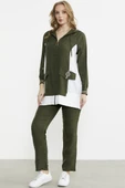 Keten Görünümlü Kapüşonlu Tunik Takım - Haki thumbnail 4