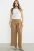 Volanlı Bol Kesim Krep Pantolon - Bej thumbnail 1