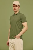 Detaylı Polo Yaka Kısa Kol Tişört - Açık Yeşil thumbnail 1