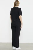Sıfır Yaka Düğmeli Viskon Takım - Siyah thumbnail 6