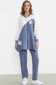 Fermuar Kapamalı Nakışlı Tunik Takım - Indigo thumbnail 4