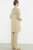 Büyük Beden Keten Görünümlü Üçlü Takım - Bej thumbnail 6