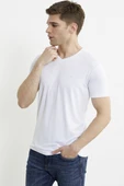 V Yaka Basic Kısa Kol Tişört - Beyaz thumbnail 5