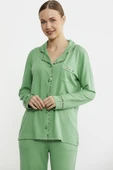 Düz Renk Gömlek Model Pijama Takım - Yeşil - 1