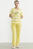 Rahat Kalıp Çizgili Pantolon Takım - Sarı thumbnail 2