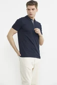 Detaylı Polo Yaka Kısa Kol Tişört - Lacivert thumbnail 4