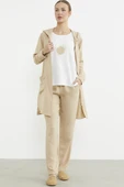 Büyük Beden Keten Görünümlü Üçlü Takım - Bej thumbnail 2