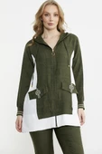 Keten Görünümlü Kapüşonlu Tunik Takım - Haki thumbnail 2