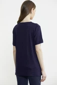 Bisiklet Yaka Baskılı Dökümlü Tişört - Lacivert thumbnail 5