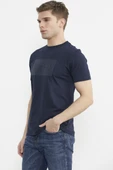 Bisiklet Yaka Baskılı Basic Tişört - Lacivert - 4