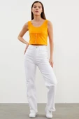 Askılı Düğme Detaylı Ribana Crop Tişört - Oranj - 1