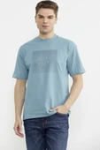 Oversize Baskılı Pamuk Tişört - Mavi thumbnail 2