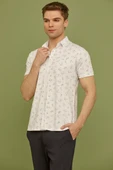 Slim Fit Baskılı Penye Gömlek - Beyaz - 2